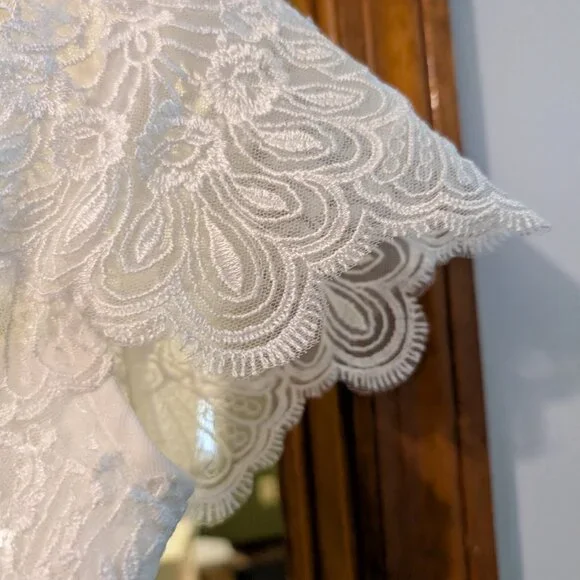Melissa Sweet Ivory Embroidered Mock Neck Wedding Dress, Size 18W